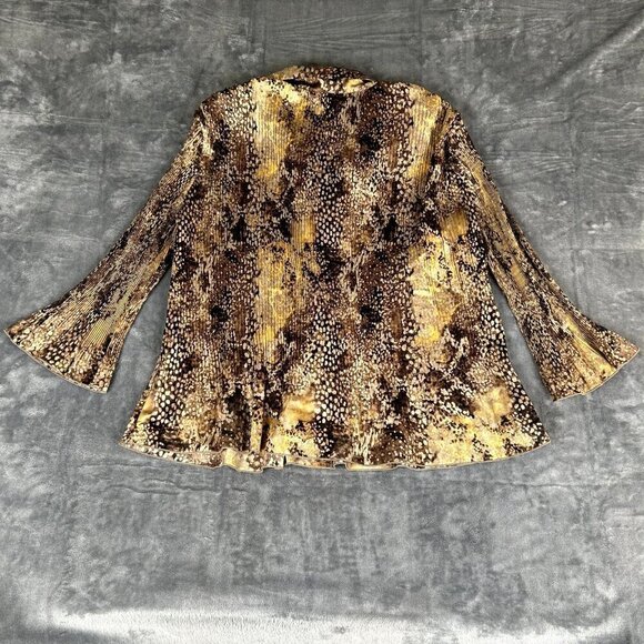 Jaclyn Smith Top Blouse Button Up Shirt Women Size XL Collared Brown Pleated - Picture 7 of 8